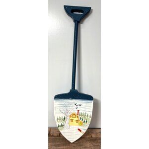 Decorative Hand-Painted Wood Snow Shovel Wall Art With Winter Scene